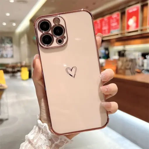 Volet Kalp Desenli Parlak Gold Kenarlıklı Telefon Kılıfı - Görsel 9