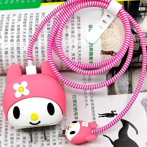 Pembe Ayı Papatya Desenli Sarj&Kablo Koruyucu Set