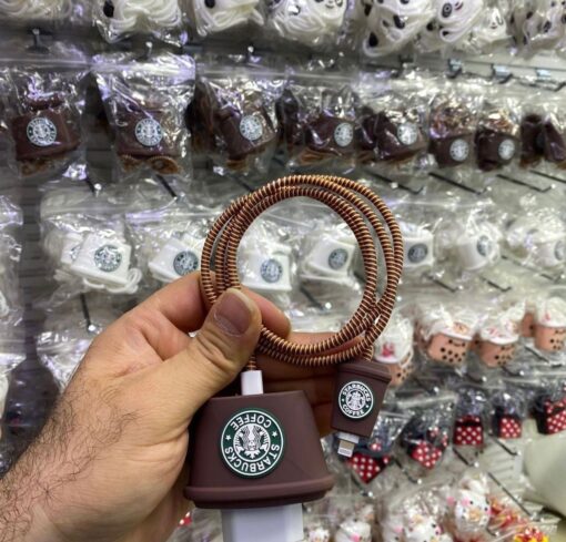 Starbucks Coffee Desenli Sarj&Kablo Kahve Rengi Koruyucu Set