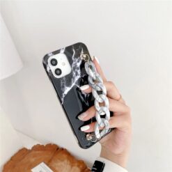 Mermer Desen Baskılı Bilek Geçmeli Zincirli Silikon Telefon Kılıfı