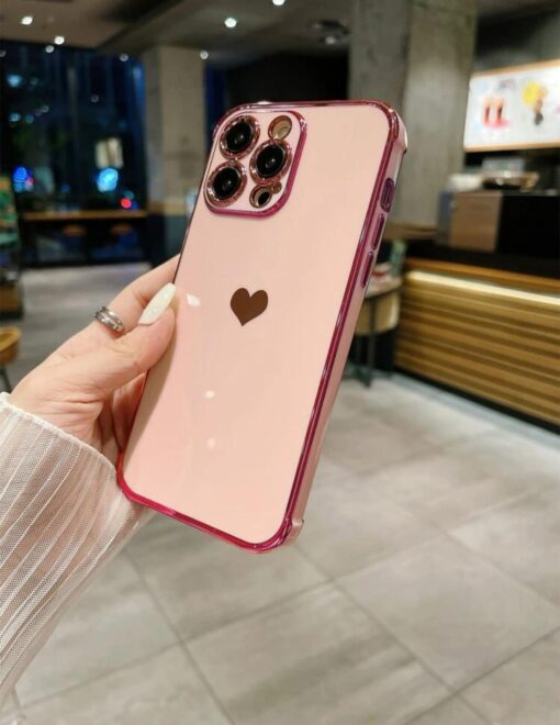 Kalp Desenli Parlak Pembe Renkli Silikon Telefon Kılıfı