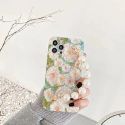 Papatya Tarlası Desen Baskılı Bilek Geçmeli Zincirli Silikon Telefon Kılıfı