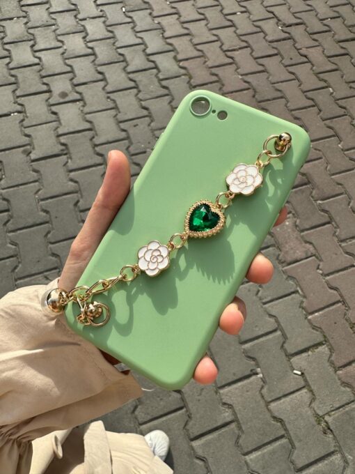 Açık Yeşil Renkli Bilek Geçmeli Zincirli Silikon Telefon Kılıfı - Görsel 3