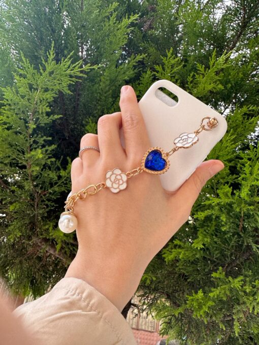Krem Renkli Bilek Geçmeli Zincirli Silikon Telefon Kılıfı - Görsel 2