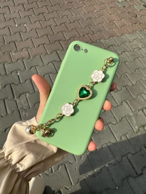 Açık Yeşil Renkli Bilek Geçmeli Zincirli Silikon Telefon Kılıfı - Görsel 2