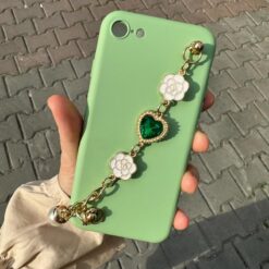 Açık Yeşil Renkli Bilek Geçmeli Zincirli Silikon Telefon Kılıfı