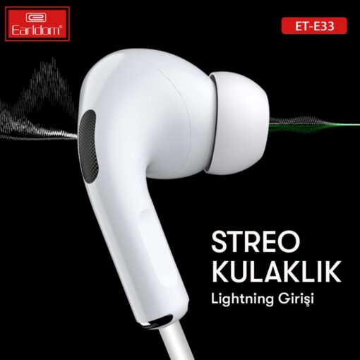 Earldom E33 Aktif Gürültü Engelleyici Özellikli Lightning Kablolu Kulaklık - Görsel 3
