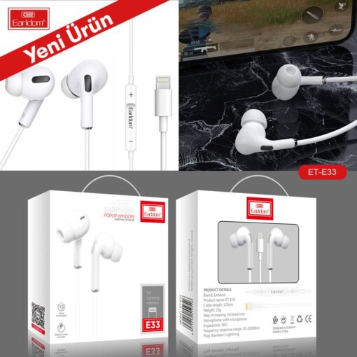 Earldom E33 Aktif Gürültü Engelleyici Özellikli Lightning Kablolu Kulaklık - Görsel 5