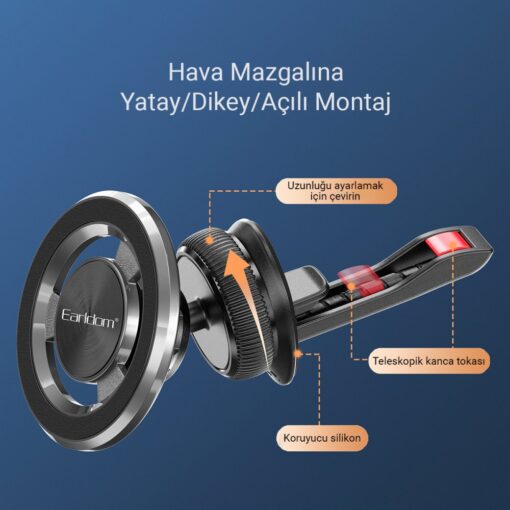 Earldom EH213 Izgara Klipsli Manyetik Magsafe Araç Tutucu - Görsel 6