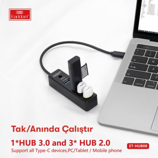 Earldom HUB08 Tak Çalıştır 3 Adet Usb 2.0 ve 1 Adet Usb 3.0 Çıkışlı Usb Çoklayıcı - Görsel 4