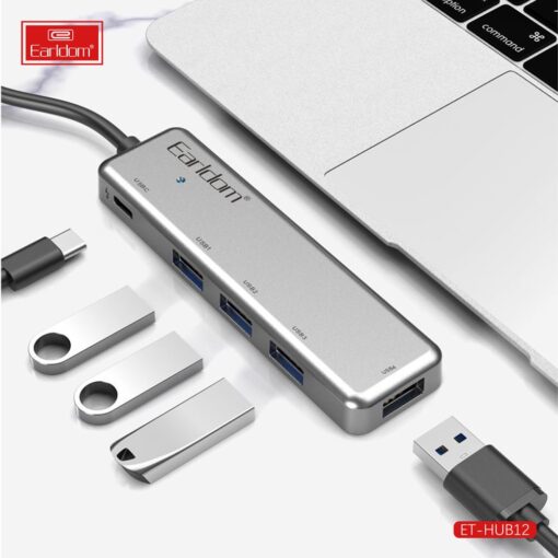 Earldom HUB12 Tak Çalıştır 40cm 4 Adet Usb 2.0 ve 1 Adet Type-C Çıkışlı Usb Çoklayıcı - Görsel 3