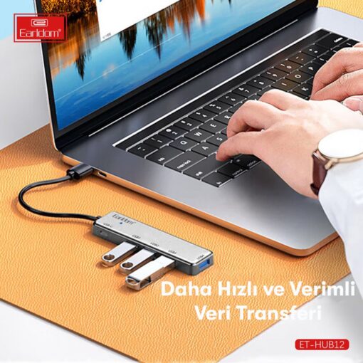 Earldom HUB12 Tak Çalıştır 40cm 4 Adet Usb 2.0 ve 1 Adet Type-C Çıkışlı Usb Çoklayıcı - Görsel 4