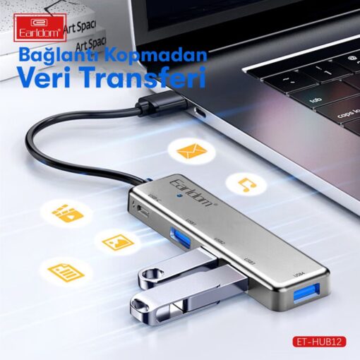 Earldom HUB12 Tak Çalıştır 40cm 4 Adet Usb 2.0 ve 1 Adet Type-C Çıkışlı Usb Çoklayıcı - Görsel 6