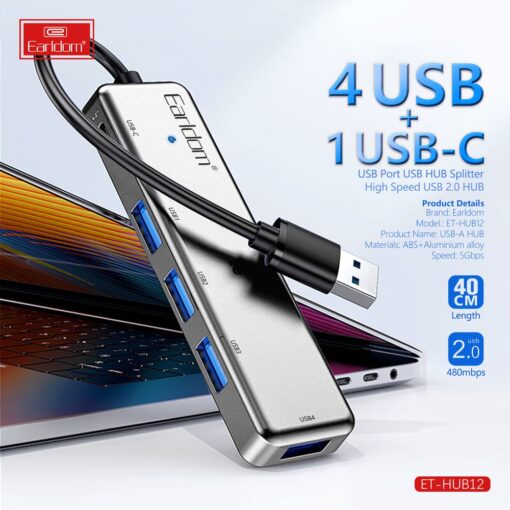 Earldom HUB12 Tak Çalıştır 40cm 4 Adet Usb 2.0 ve 1 Adet Type-C Çıkışlı Usb Çoklayıcı - Görsel 7