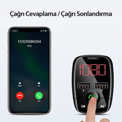 Earldom M55 Bluetooth USB3.0 PD Hızlı Şarj Dijital FM Transmitter - Görsel 2