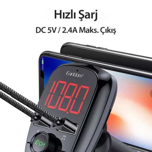 Earldom M55 Bluetooth USB3.0 PD Hızlı Şarj Dijital FM Transmitter - Görsel 6