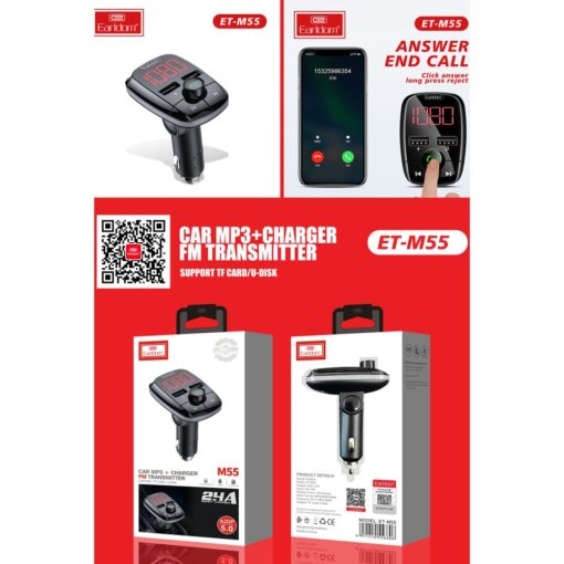 Earldom M55 Bluetooth USB3.0 PD Hızlı Şarj Dijital FM Transmitter - Görsel 8