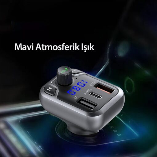 Earldom M63 Bluetooth USB3.0 ve Type C PD Hızlı Şarj FM Transmitter - Görsel 3