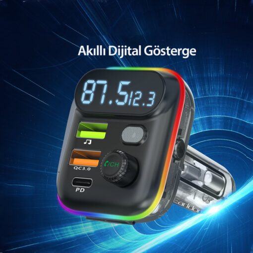 Earldom M80 Bluetooth USB3.0 ve Type C PD Hızlı Şarj FM Transmitter - Görsel 4