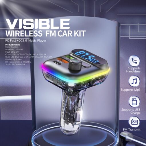 Earldom M80 Bluetooth USB3.0 ve Type C PD Hızlı Şarj FM Transmitter - Görsel 7