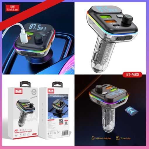 Earldom M80 Bluetooth USB3.0 ve Type C PD Hızlı Şarj FM Transmitter - Görsel 9