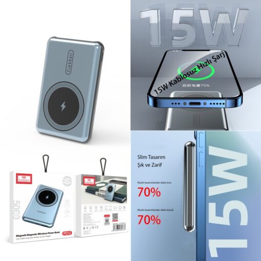 Earldom PD12 5.000 mAh 12W Kablosuz Şarjlı PD Hızlı Şarj Powerbank - Görsel 6