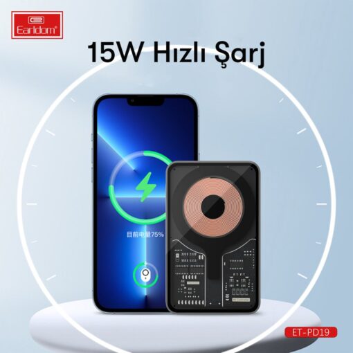 Earldom PD19 5.000 mAh Kablosuz Şarjlı Standlı PD Hızlı Şarj Powerbank - Görsel 7