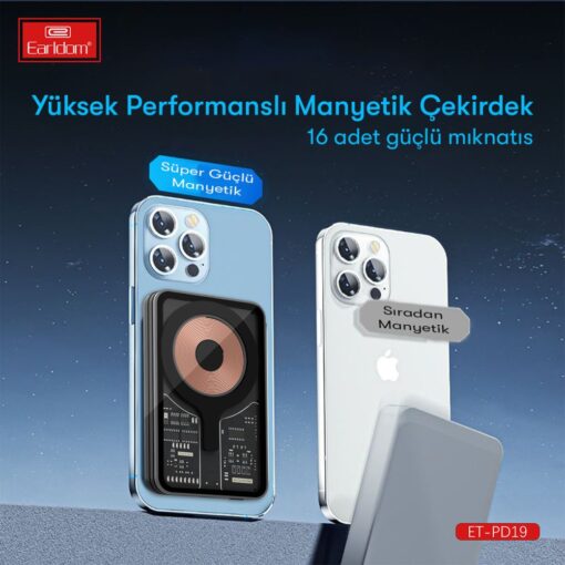 Earldom PD19 5.000 mAh Kablosuz Şarjlı Standlı PD Hızlı Şarj Powerbank - Görsel 3