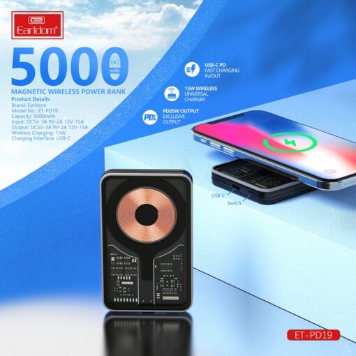 Earldom PD19 5.000 mAh Kablosuz Şarjlı Standlı PD Hızlı Şarj Powerbank - Görsel 5