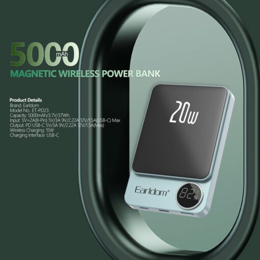 Earldom PD23 5.000 mAh 20W Kablosuz Şarjlı PD Hızlı Şarj Mini Powerbank - Görsel 8