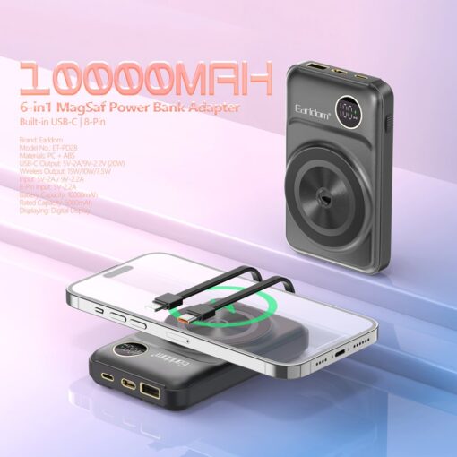 Earldom PD28 10.000 mAh 22.5W Kablosuz Şarjlı Dijital Göstergeli PD Hızlı Şarj Mini Powerbank - Görsel 3