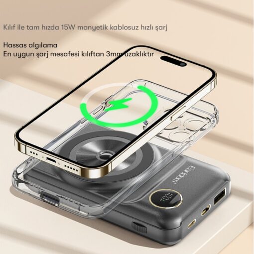 Earldom PD28 10.000 mAh 22.5W Kablosuz Şarjlı Dijital Göstergeli PD Hızlı Şarj Mini Powerbank - Görsel 5