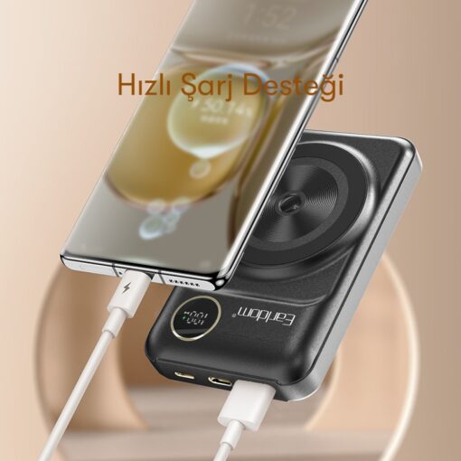 Earldom PD28 10.000 mAh 22.5W Kablosuz Şarjlı Dijital Göstergeli PD Hızlı Şarj Mini Powerbank - Görsel 8