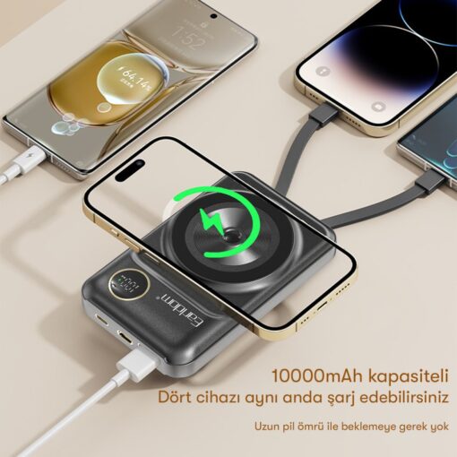 Earldom PD28 10.000 mAh 22.5W Kablosuz Şarjlı Dijital Göstergeli PD Hızlı Şarj Mini Powerbank - Görsel 9