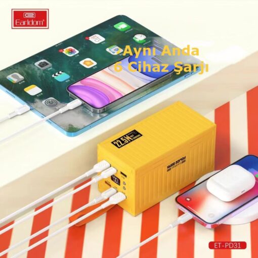 Earldom PD31 60.000 mAh 22.5W Konteyner Görünümlü Dijital Göstergeli PD Hızlı Şarj Powerbank - Görsel 3