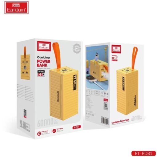 Earldom PD31 60.000 mAh 22.5W Konteyner Görünümlü Dijital Göstergeli PD Hızlı Şarj Powerbank - Görsel 6