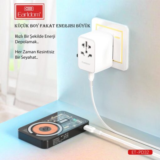 Earldom PD32 5.000 mAh 22.5W Kablosuz Şarjlı Standlı PD Hızlı Şarj Powerbank - Görsel 8