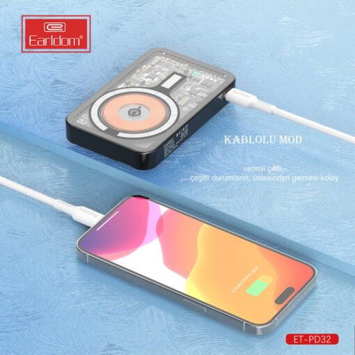 Earldom PD32 5.000 mAh 22.5W Kablosuz Şarjlı Standlı PD Hızlı Şarj Powerbank - Görsel 9