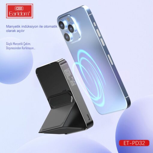 Earldom PD32 5.000 mAh 22.5W Kablosuz Şarjlı Standlı PD Hızlı Şarj Powerbank - Görsel 2