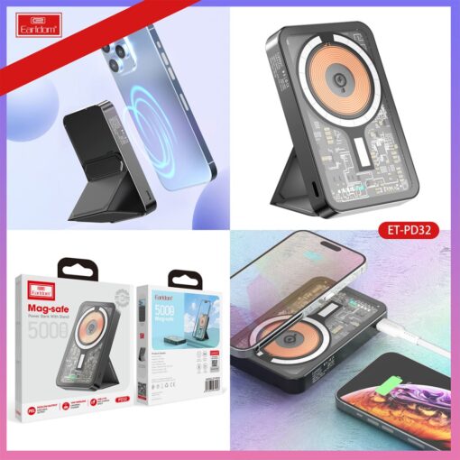 Earldom PD32 5.000 mAh 22.5W Kablosuz Şarjlı Standlı PD Hızlı Şarj Powerbank - Görsel 4