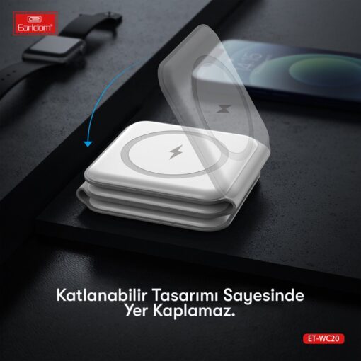 WC20 3in1 Katlanabilir Masaüstü Kablosuz Şarj Standı - Görsel 3