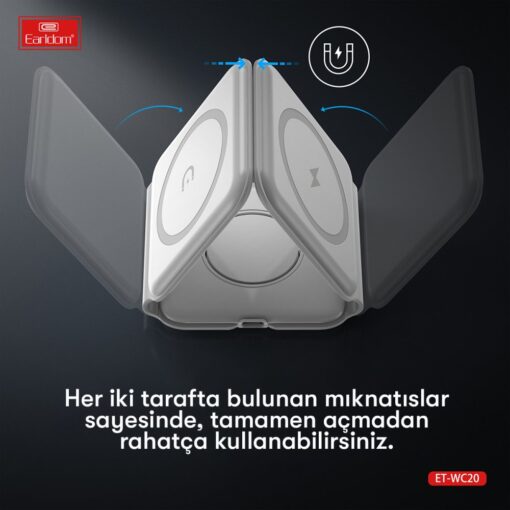 WC20 3in1 Katlanabilir Masaüstü Kablosuz Şarj Standı - Görsel 6
