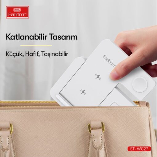 WC27 3in1 Katlanabilir 15W Kablosuz Şarj Masaüstü Set - Görsel 7