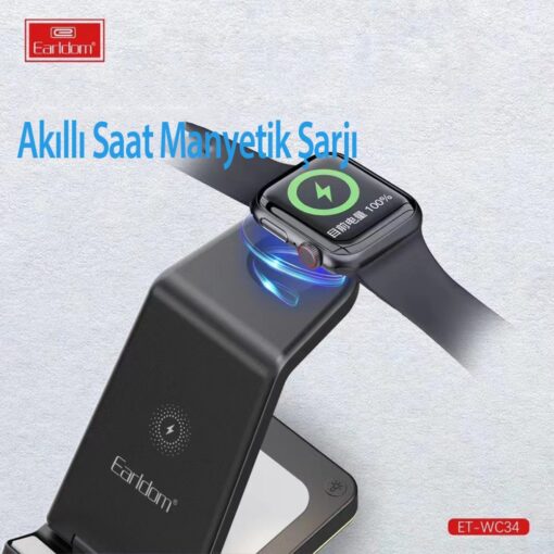 WC34 5in1 15W Dijital Saatli Magsafe Masaüstü Kablosuz Şarj Standı - Görsel 3