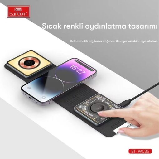 WC35 3in1 15W Magsafe Katlanabilir Masaüstü Kablosuz Şarj Standı - Görsel 8