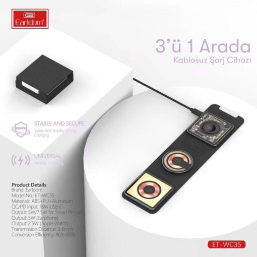 WC35 3in1 15W Magsafe Katlanabilir Masaüstü Kablosuz Şarj Standı - Görsel 4