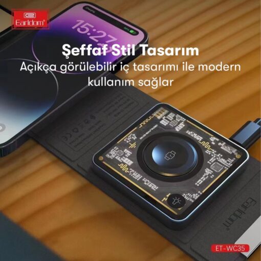 WC35 3in1 15W Magsafe Katlanabilir Masaüstü Kablosuz Şarj Standı - Görsel 6