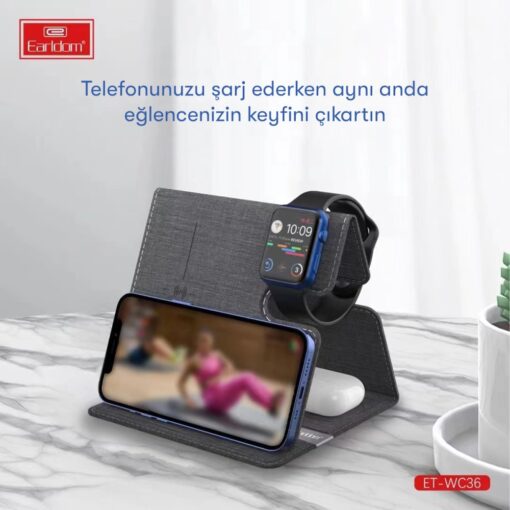 WC36 3in1 15W Magsafe Masaüstü Kablosuz Şarj Standı - Görsel 5