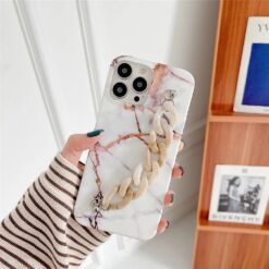 Mermer Desen Baskılı Bilek Geçmeli Zincirli Silikon Telefon Kılıfı