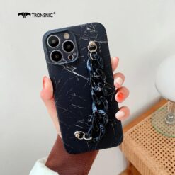 Mermer Desen Baskılı Bilek Geçmeli Zincirli Silikon Telefon Kılıfı